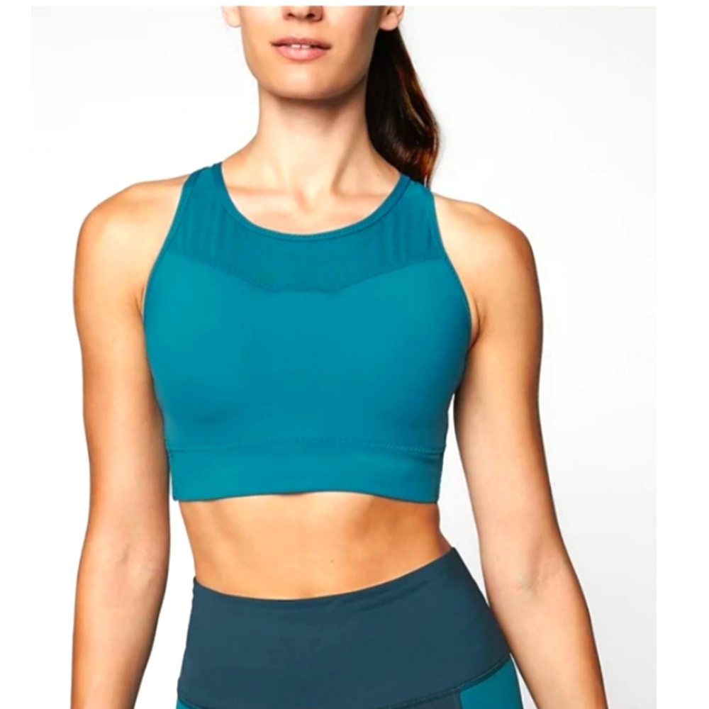 Athleta Gigi Mesh Criss Cross Sports Bra in Teal L